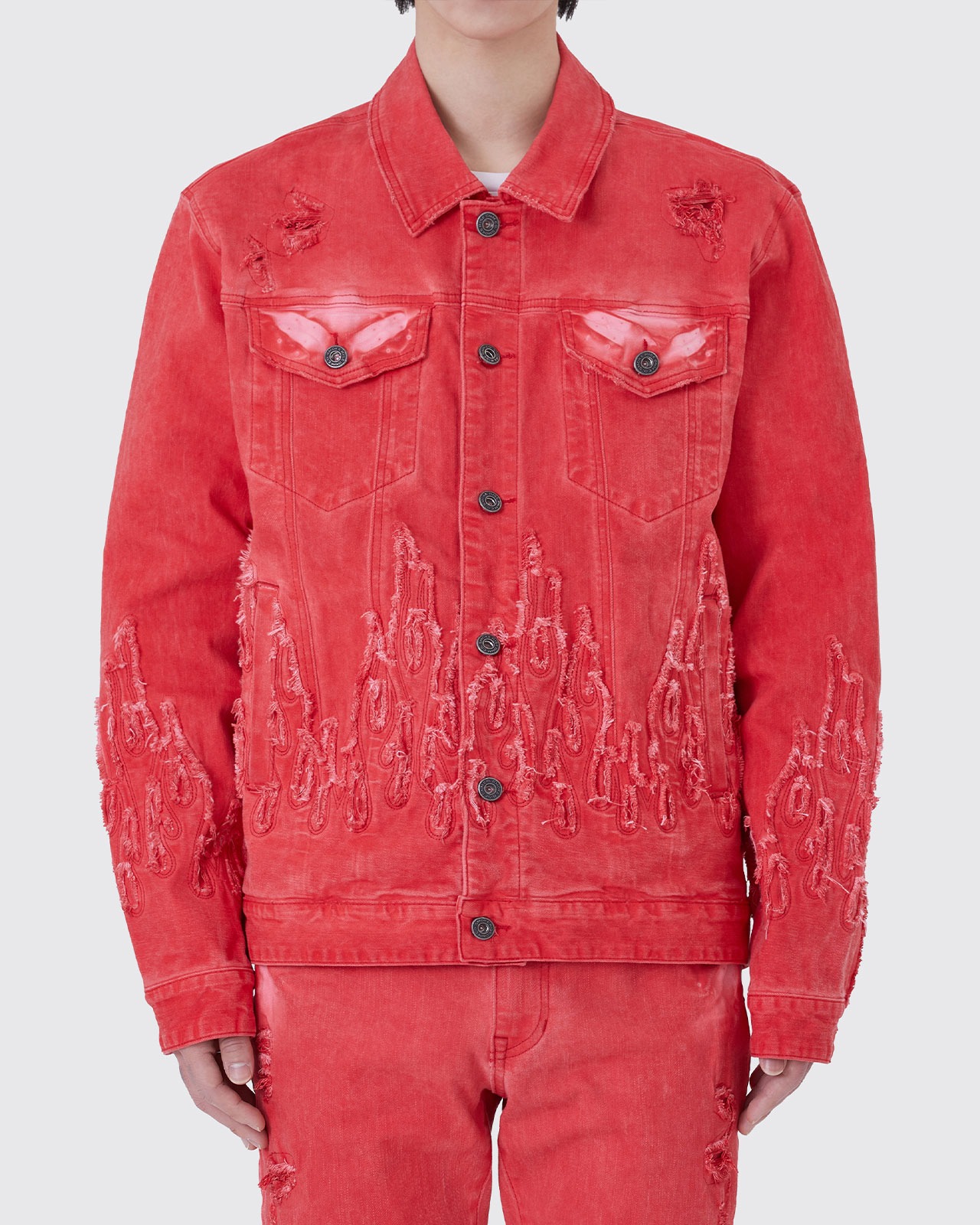 FLAME APPLIQUE TWILL JACKET_RED